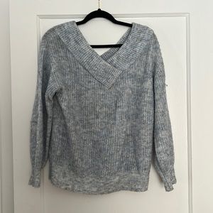 Blue w gray hints off the shoulder sweater